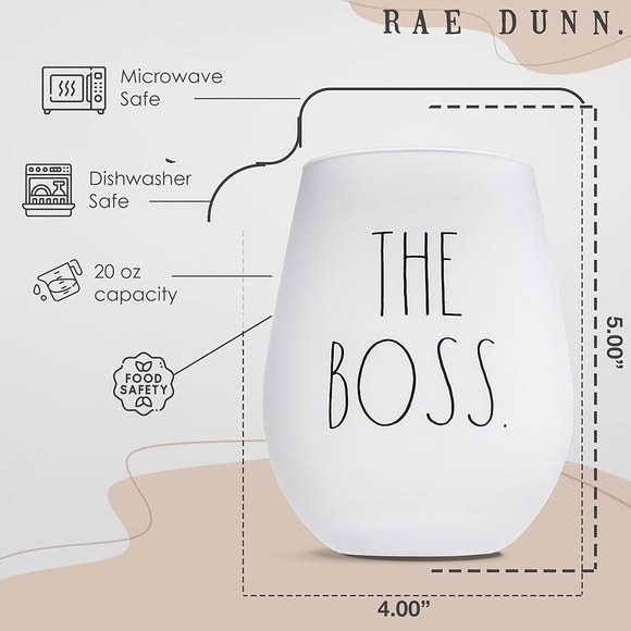 RAE DUNN Set of Two Frosted Glasses THE GROOM and THE BOSS NEW IN BOX - Picture 2 of 5